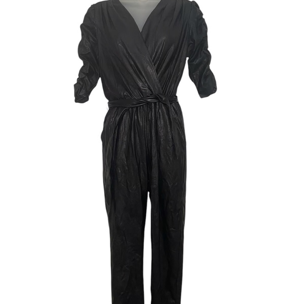 Amanda Uprichard X Pyrmd Black Vegan Leather Jumpsuit